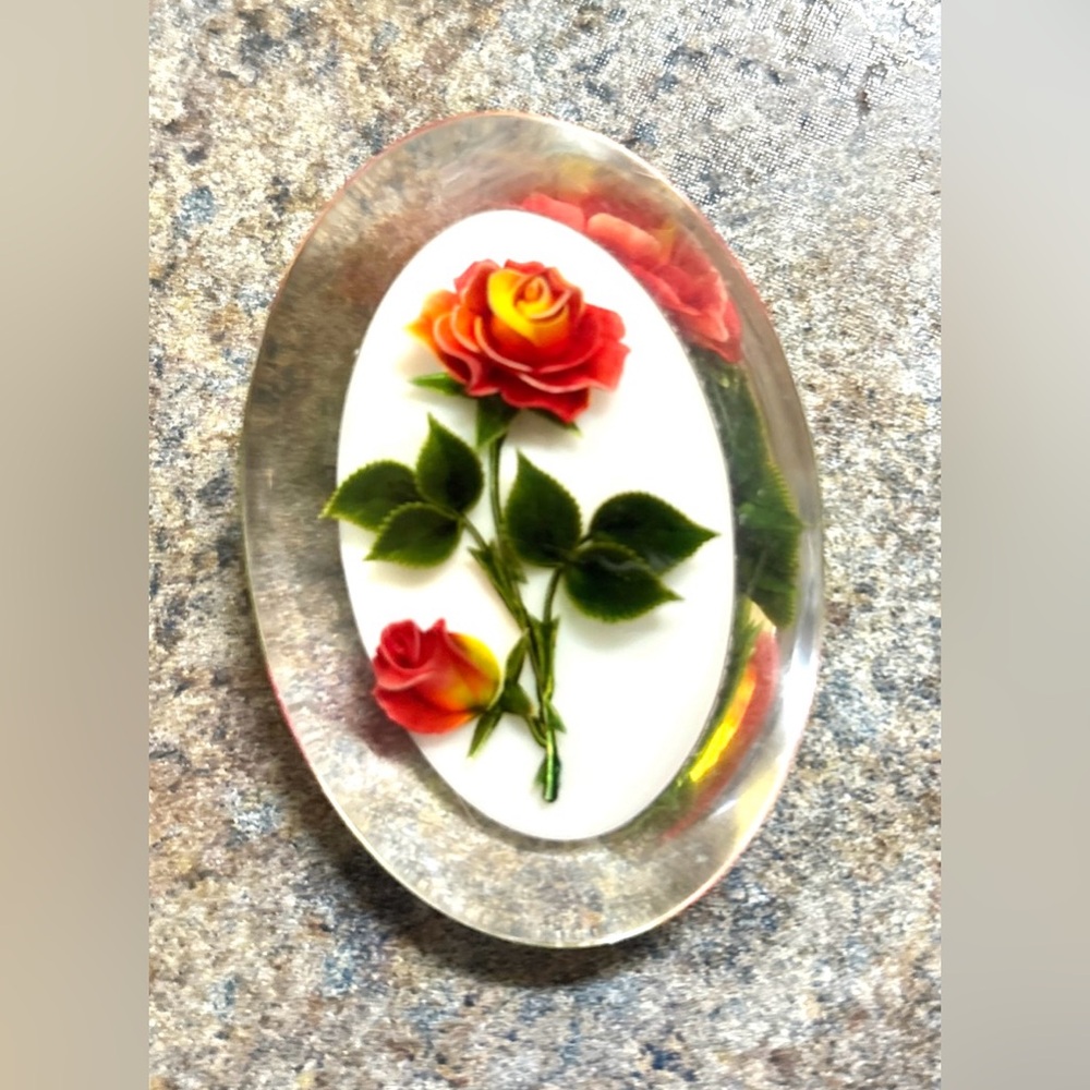 Vintage Lucite Red Rose Brooch